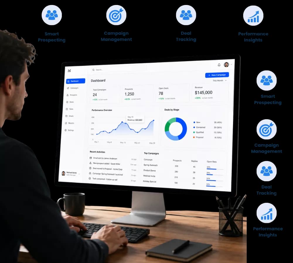 Sales AI dashboard for managing campaigns, prospects and performance