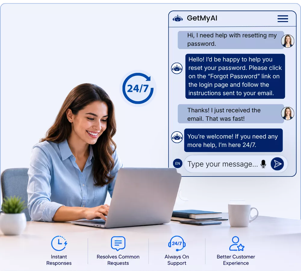 AI customer support agent answering questions 24/7